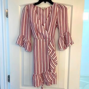 Size 2, red and white strip tie back dress